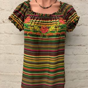 NWT Embroidered Serape Short Sleeve Top